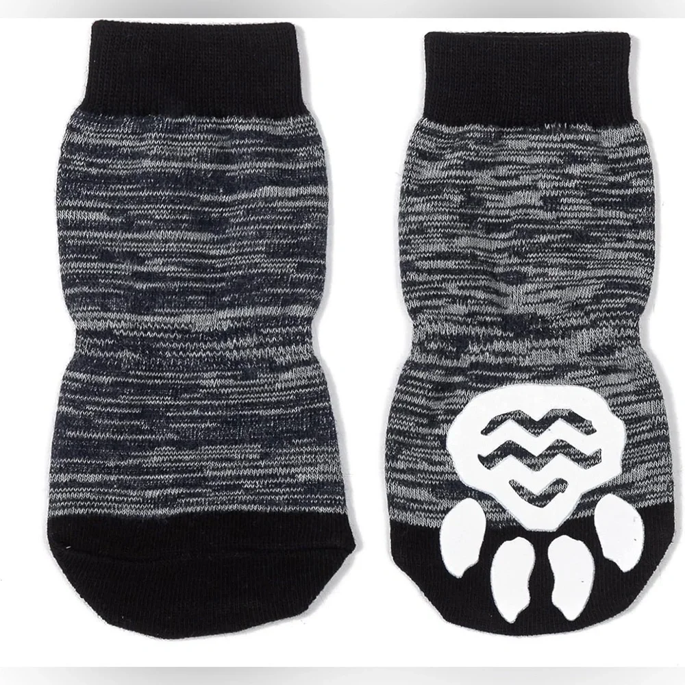 Pet Heroic Black-Grey Knitted Anti-Slip Dog Socks Protector 4 Indoor Wear,